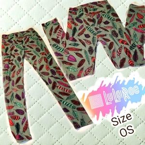 🗺️ LuLaRoe Leggings OS Small, (2-10) Feathers Fall Autumn Themed, Maternity EUC